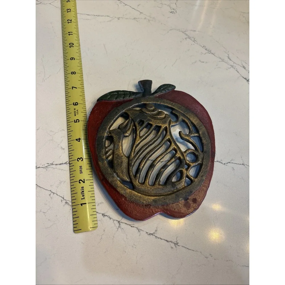 Cast Iron Apple Trivet Red Green Black Kitchen Accent